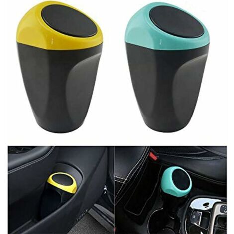Lot de 2 mini poubelles pour voiture, maison, bureau (jaune, bleu),