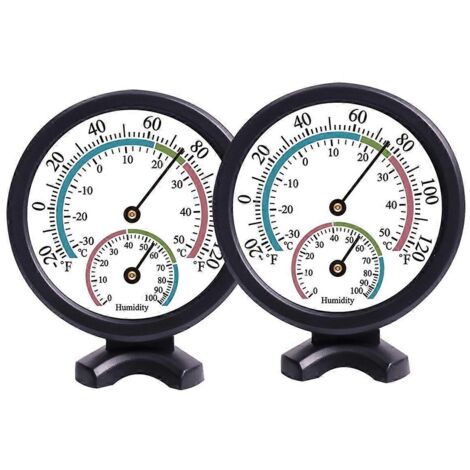 Lot de 2 mini thermomètres-hygromètres muraux d'intérieur, noirs.
