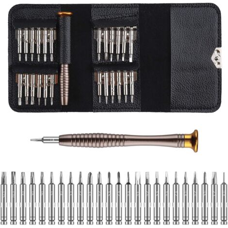 Lot de 2 Mini Tournevis Précision Kit Outils de Réparation de Tournevis de Précision 25 en 1 Portable avec Étui en Cuir pour Laptop Montre Bijoux Jouets