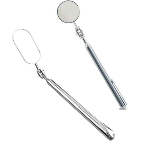 Lot de 2 Miroirs d'Inspection pour Voiture avec Manche Télescopique Extensible, Rotation à 360° Rond & Ovale pour Techniciens