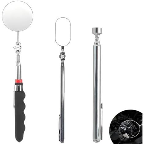 Lot de 2 miroirs d'inspection télescopiques pour voiture, avec poignée télescopique, miroir télescopique à 360 degrés, 1 circulaire, inspection véhicule -