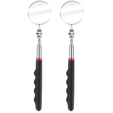 Lot de 2 miroirs d'inspection télescopiques rotatifs à 360 ° en acier inoxydable avec long manche rond extensible pour techniciens, mécaniciens, artisans, tests et observations -