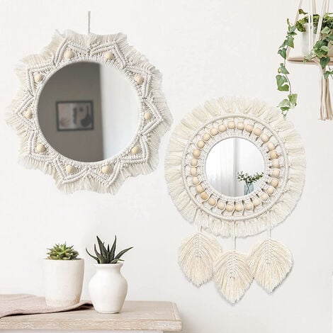 GABRIELLE Miroir mural suspendu avec franges en macramé 2 ensemble petit  miroir décoratif bohème rond pour