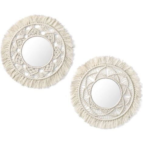 Lot de 2 miroirs muraux à Suspendre avec Franges en macramé