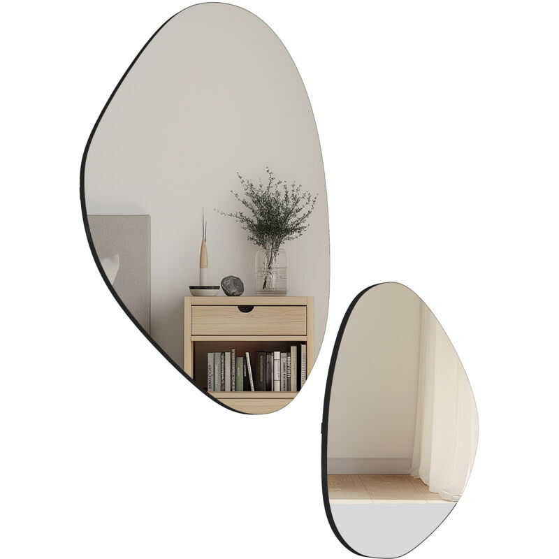 HOMCOM Juego de 2 espejos de pared, espejos decorativos irregulares con marco de metal, para sala de estar, entrada, dormitorio