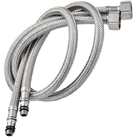 Lot de 2 mitigeurs de cuisine/lavabo monobloc pour robinet, tuyaux flexibles, tuyau de sortie, raccord de tuyau M10 X 1/2 600 mm de long, argent
