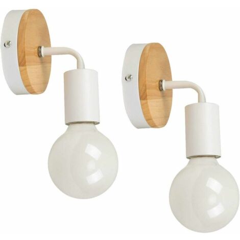 Lot de 2 Modern Lampe murale en fer forgé bois, Vintage Lampe de sol E27 40W Applique murale Lampe de lecture Lampe de chevet pour chambre à coucher (Blanc)