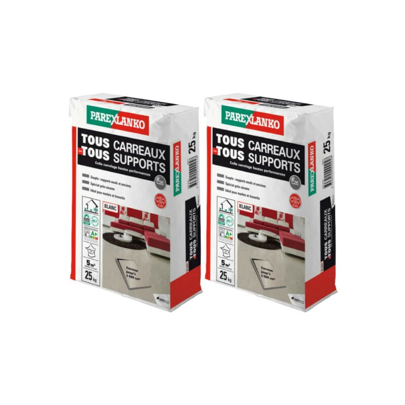 Parexlanko - Lot de 2 Colles carrelage améliorées Tous carreaux tous supports - Blanc - 50kg