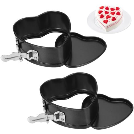 Lot de 2 Moules à Charnière en Forme de Cœur 10 cm, Mini Moule à Gâteau avec Revêtement Antiadhésif, Petits Moules à Gâteau avec Fond Plat pour la Cuisson de Gâteaux, Noir