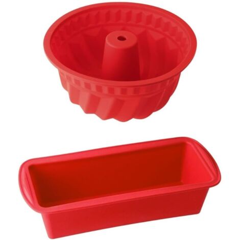 Lot De 2 Moules À Gâteau En Silicone - Moule À Cake Et Kouglof - Résistant Four Et Congélateur - Rouge