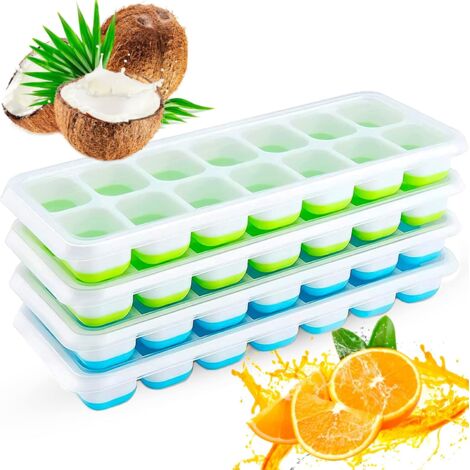 Lot de 2 moules à glaçons en silicone (1 bleu + 1 vert) réutilisables pour boissons fraîches et congélation
