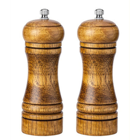 Lot de 2 moulins à poivre en bois naturel, réglables et réutilisables, cuisine – format 5 pouces