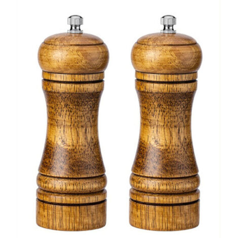 Lot de 2 moulins à poivre en bois naturel, réglables et réutilisables, cuisine – format 5 pouces