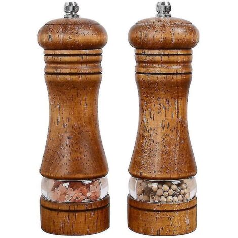 Lot de 2 moulins à poivre et à sel manuels, moulin à poivre réglable en bois