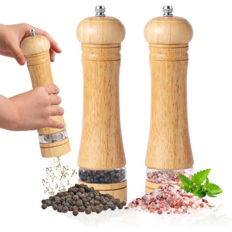 Moulins à Sel & Poivre Set De 2 – Acier Inox Brossé, Réglage Mouture, Noyau Céramique, Design Court Élégant Pour Cuisine & Table