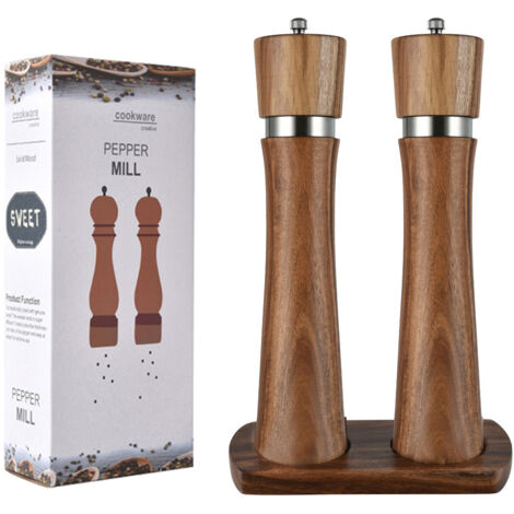 Lot de 2 moulins – Moulin à poivre en bois – Épaisseur réglable – Noyau en céramique – Bois naturel