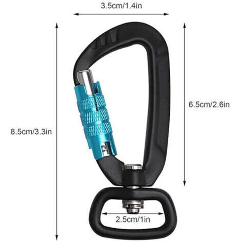Lot de 2 mousquetons de fixation en alliage d'aluminium en forme de D, charge maximale 400 kg, rotation à 360°, pour l'escalade, les chiens, les activités de plein air, le camping et les porte-clés.