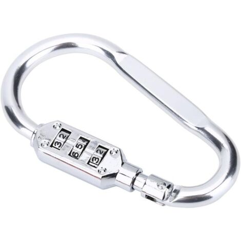Lot de 2 mousquetons d'escalade en alliage d'aluminium avec cadenas à combinaison à 3 chiffres, idéal pour le camping, la randonnée et l'utilisation de cordes, couleur argent.