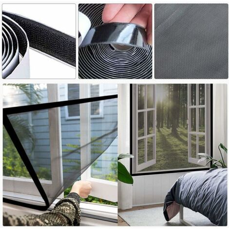 Lot de 2 moustiquaires à découper soi-même - Sans perçage - Avec bande Velcro - 130 cm x 150 cm - 2 bandes Velcro noires