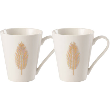Lot de 2 mugs plumes en porcelaine blanche