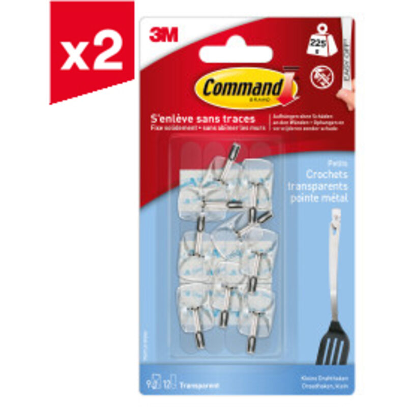 Lot de 2 multi-Packs de Crochets Pointe Métal Command™ avec languettes transparentes