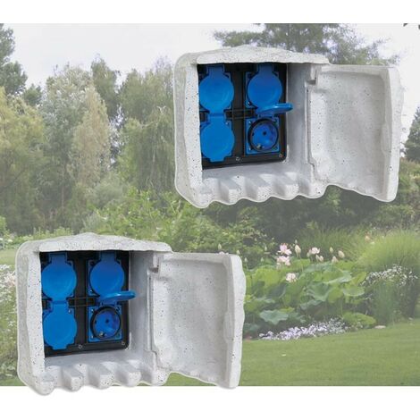 Lot de 2 Multiprises discrètes étanches pour bassins de jardin, massifs de fleurs