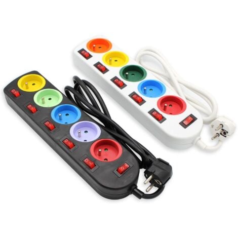 Lot de 2 Multiprises FISHTEC 5 prises Couleurs - Câble 1,5m