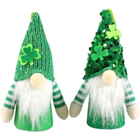 Lot de 2 nains de jardin verts sans visage, ornements suspendus, poupées pour le festival irlandais