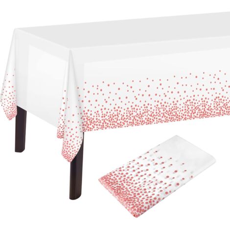 Lot de 2 nappe à Pois Blanc et Or Rose Rectangle 137 x 274 cm en Plastique pour Décorations de Table d'Anniversaire