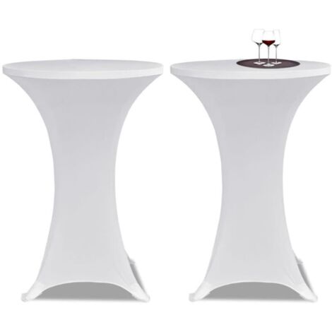 Lot de 2 nappes rondes à coins carrés en élasthanne extensible blanc 80 x 110 cm pour cocktail, mariage, anniversaire, banquet