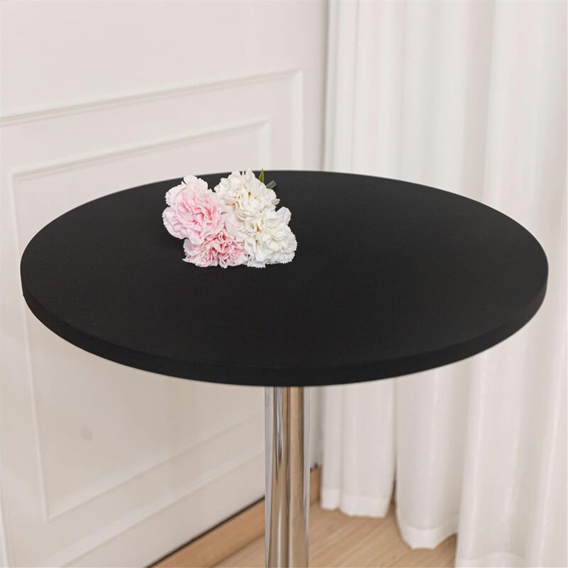 Linghhang - Lot de 2 nappes rondes noires ajustées de 31.5 pouces pour table de cocktail, housse de table de bar pliante en élasthanne, nappes