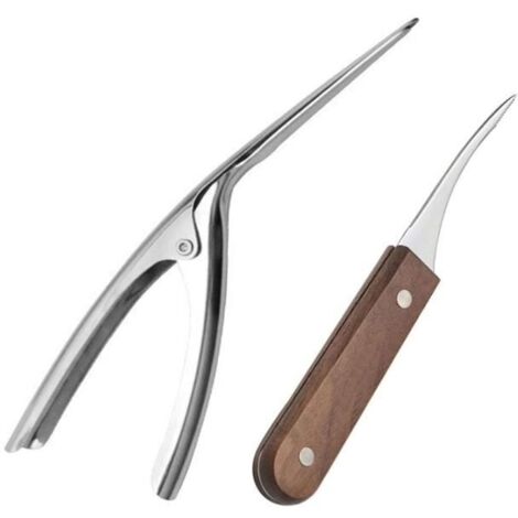 Lot de 2 nettoyeurs et déveineurs de crevettes en acier inoxydable Éplucheur de crevettes avec manche en bois Couteau à crevettes