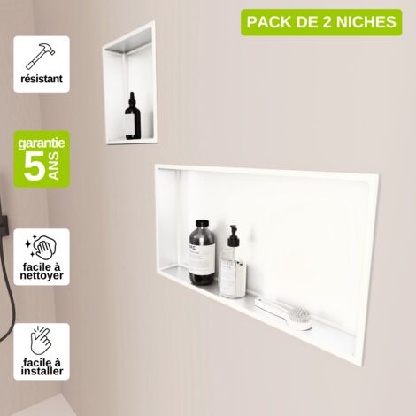 Lot de 2 Niches de Douche 30x30cm & 30x60cm – Rangements Muraux Salle de Bain - Blanc Satiné – NOOK
