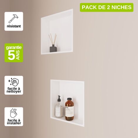 Lot de 2 Niches de Douche 30x30cm - Rangements muraux de Salle de Bain - Blanc Satiné - NOOK