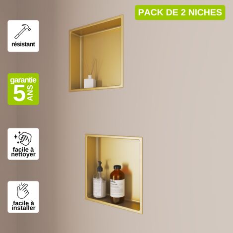 Lot de 2 Niches de Douche 30x30cm - Rangements muraux de Salle de Bain - Or Satiné - NOOK