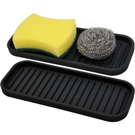 Lot de 2 (noir) porte-éponge en silicone, organisateur d'évier, égouttoir à vaisselle, porte-savon, porte-éponge à récurer, porte-cuillère, accessoires de vaisselle-AquaForge