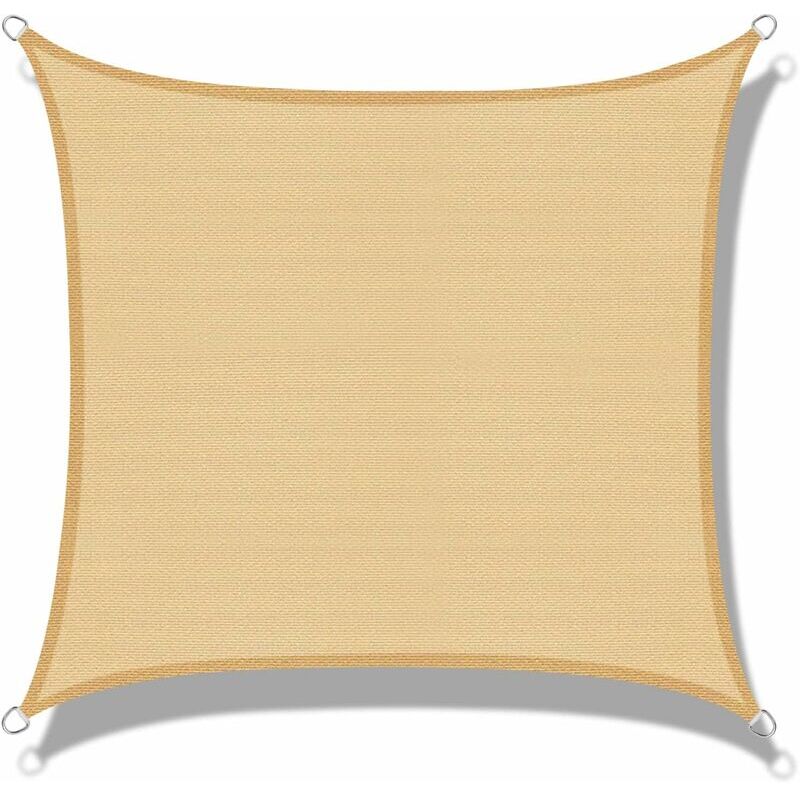 Voile d'ombrage (HDPE) Rectangulaire 3 x 3m Sable Protection des Rayons UV pour Terrasse Camping Extérieur Jardin