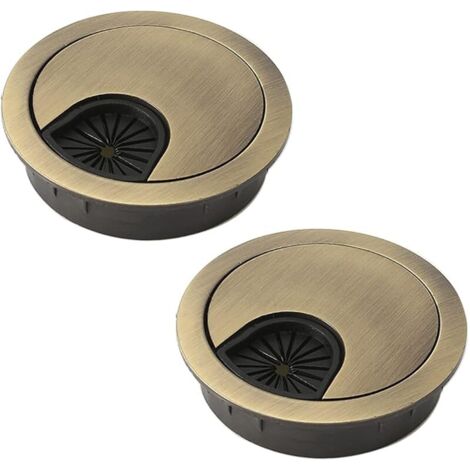 Lot de 2 œillets de câble de bureau 80 mm, trou de câble en métal, cache-trou rond pour organiser les câbles de bureau (Bronze)