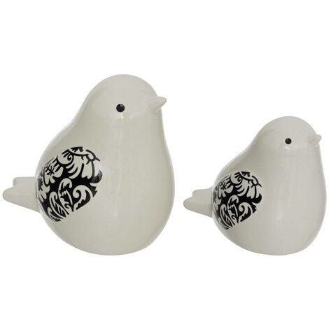 Lot de 2 Oiseaux en céramique Blanc et Noir - Atmosphera