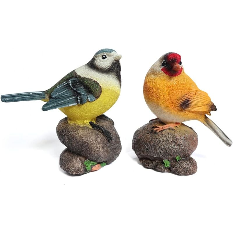 Gotrays - Lot de 2 oiseaux en résine pour décoration de jardin