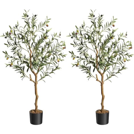 Lot de 2 Olivier Artificiel 120cm en Pot Fausse Plante Verte Décoration pour Intérieur Extérieur Maison Chambre Salon Balcon Cour Jardin