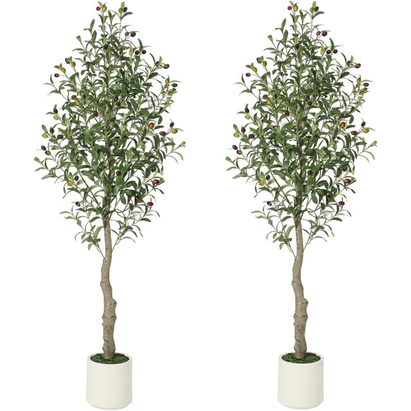 Hoerfuriy - Lot de 2 oliviers artificiels de 150 cm avec pot blanc pour plantes artificielles grandes, maison, salon, chambre à coucher, bureau