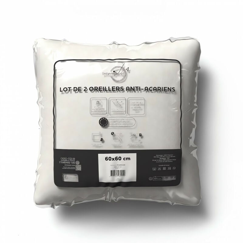 Soleil D Ocre - Lot de 2 oreillers anti-acarien 60x60 cm, par Intemporel