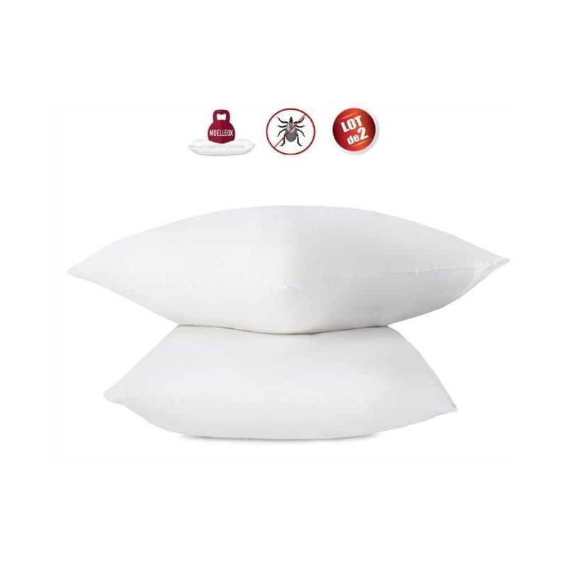 Les Tendances - lot de 2 oreillers anti-acariens - 60 x 60 cm - 100% coton traité bio - abeil