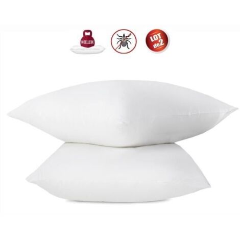 Lot de 2 oreillers anti-acariens - 60 x 60 cm - 100% coton traite Bio - ABEIL