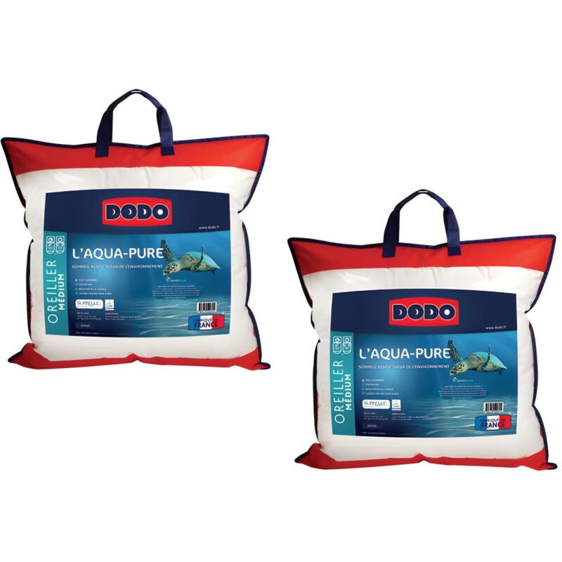 Lot de 2 oreillers DODO - Enveloppe 100% coton biologique - 60 x 60 cm - AQUA-PURE