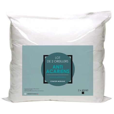 LES TENDANCES Lot de 2 oreillers Microfibre Anti-Acariens 60x60cm