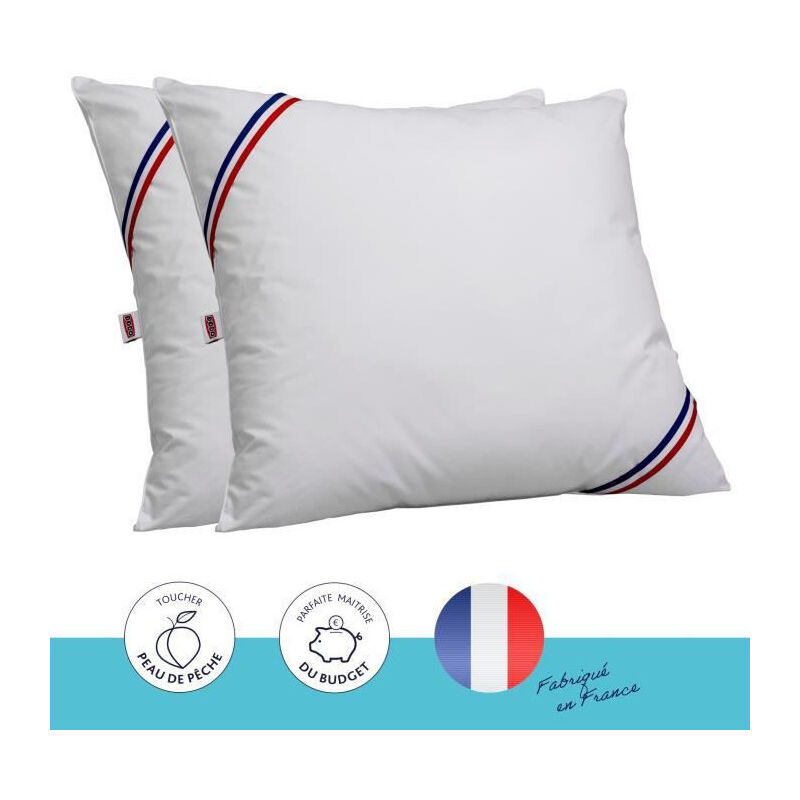 Les Tendances - lot de 2 oreillers tentation - 60 x 60 cm - garnissage 100% polyester fibre creuse siliconée - blanc - dodo