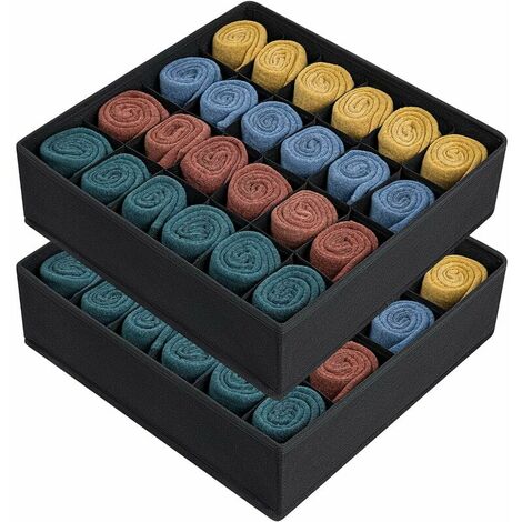 Lot de 2 Organisateur de Tiroir Pliable Non-tissé pour sous-vètements, Soutien-Gorges, Chaussettes Boîte de Rangement à Compartiment Gain de Place, Beige (Noir)