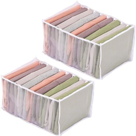 NORCKS Lot de 2 Organisateur Pliable Tissu Organisateur De Tiroir Pliable Boîte De Rangement À 9 Compartiment pour Jeans T-Shirt Jean Chemise Legging, Blanc, 32x25x17cm,TRIMEC